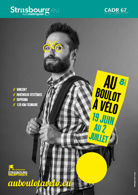 affiche portrait homme au boulot à vélo