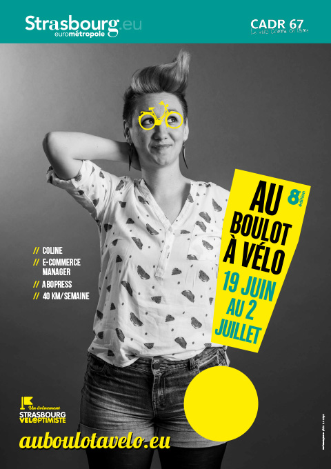 affiche portrait femme au boulot à vélo