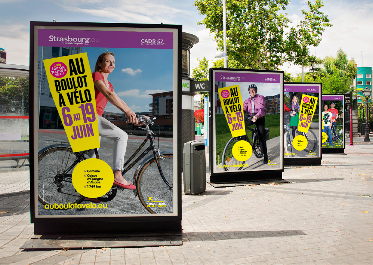 affiche mobilier urbain au boulot a vélo