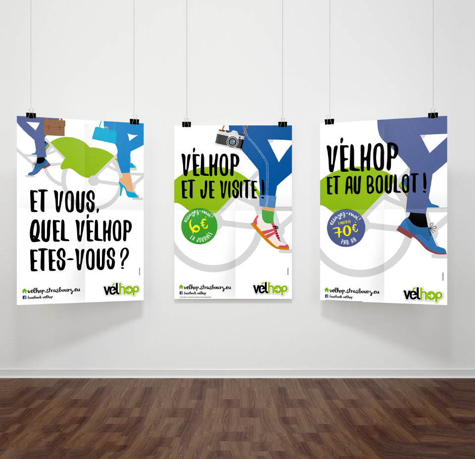 3 affiches commerciales velhop perspective