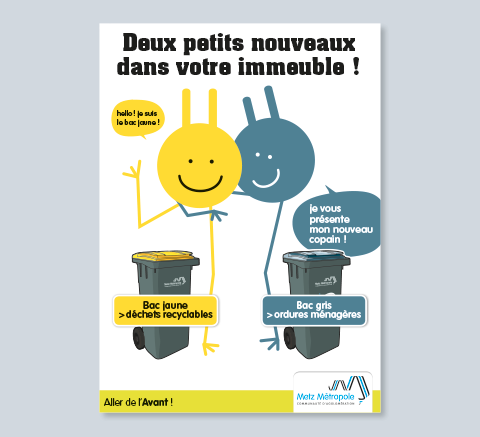 affiche collecte des déchets arrivée des bacs jaunes et gris