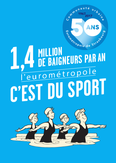 affiche 50 ans eurometropole : 1,4 millions de baigneurs par an c'est du sport