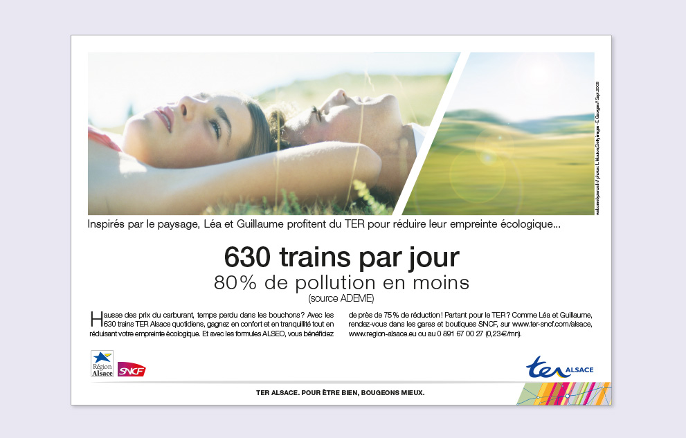 affiche commerciale TER 630 trains par jour 80% de pollution en moins