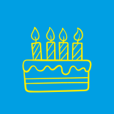 Dessin gâteau d'anniversaire jaune fond bleu