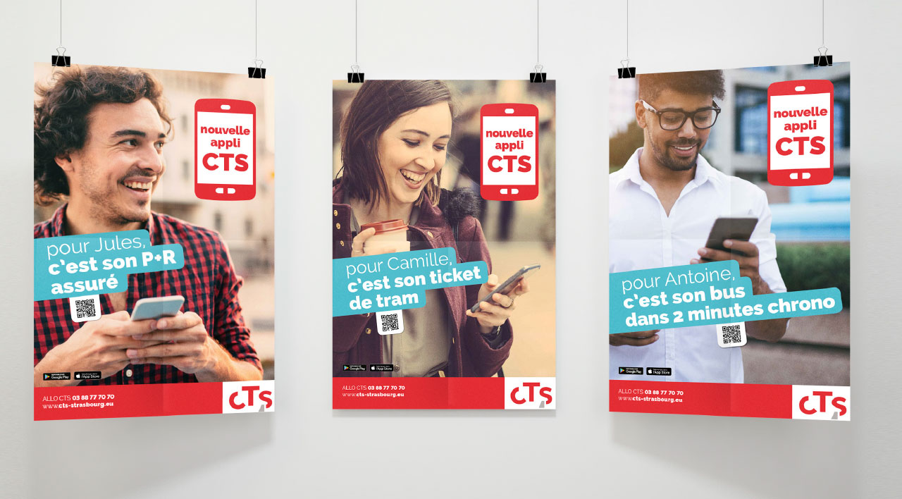 Affiches commerciales pour le lancement de l'application mobile CTS